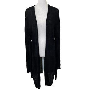 J. Jill Linen Blend Long Open Front Cardigan Duster Sweater Black size Large